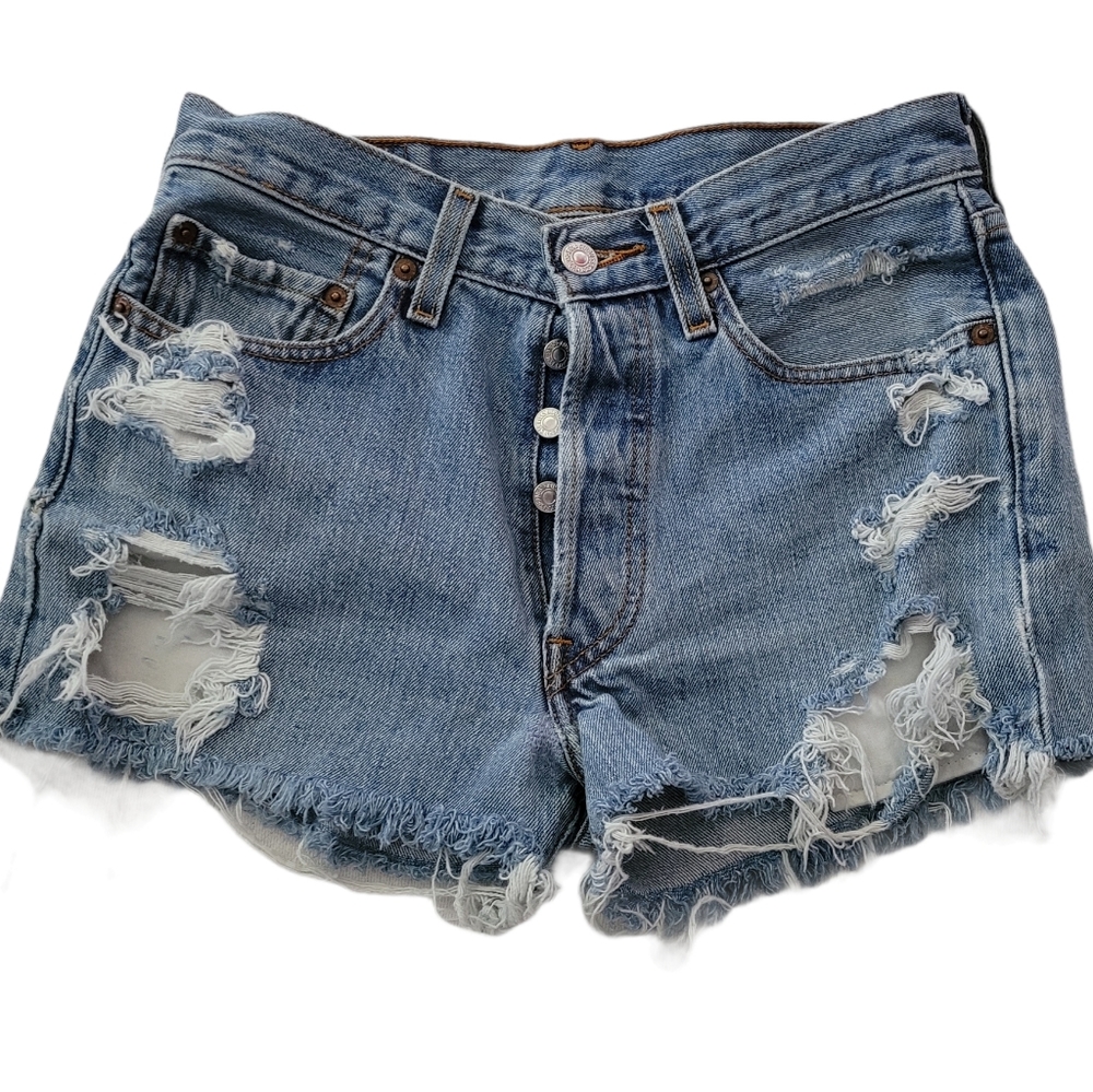 Levi denim jean frayed vintage high waisted shorts